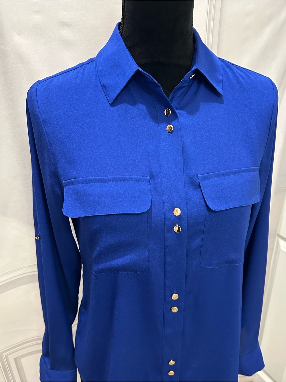 NWT Ivanka Trump Women’s Vivid Royal Blue Long-Sleeve Button-Front Shirt XS